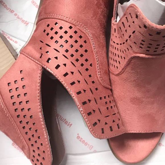 Suede V Cut Laser Cutout Peep Toe Bootie - Picture 8 of 8